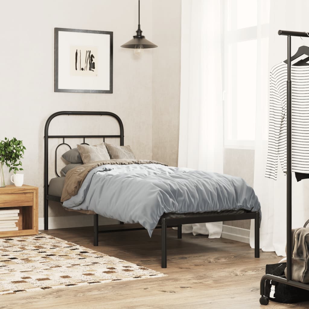 Bedframe met hoofdbord metaal zwart 75x190 cm is nu te koop bij PeponiXL, paradijselijk wonen!