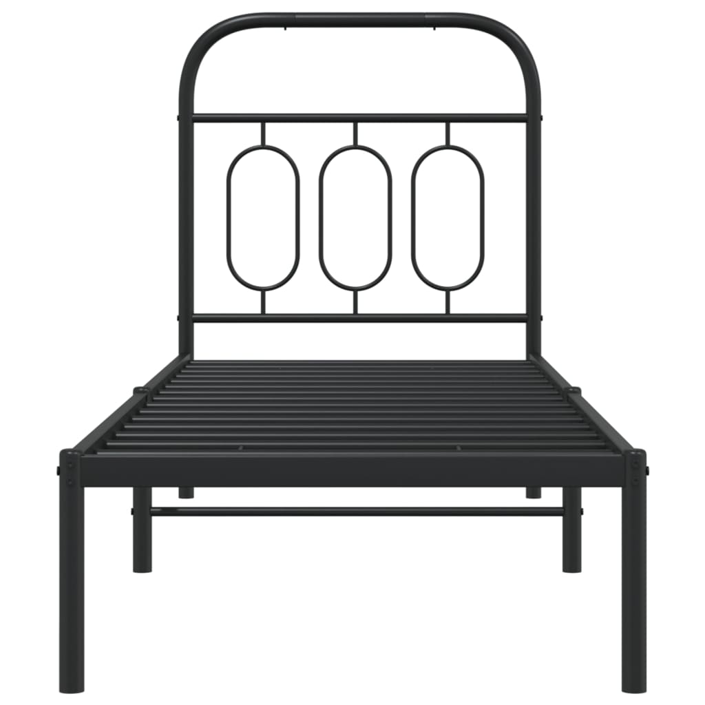 Bedframe met hoofdbord metaal zwart 75x190 cm is nu te koop bij PeponiXL, paradijselijk wonen!
