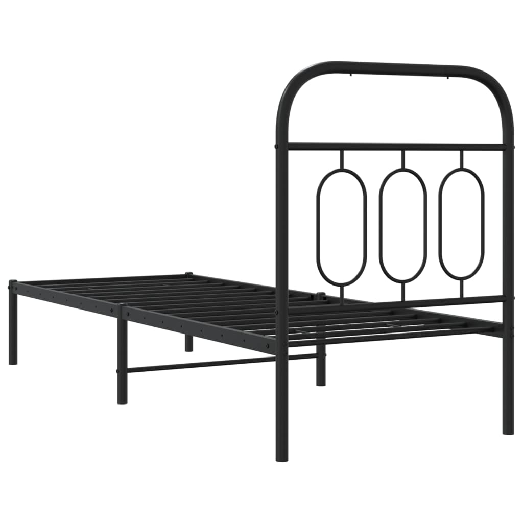 Bedframe met hoofdbord metaal zwart 75x190 cm is nu te koop bij PeponiXL, paradijselijk wonen!
