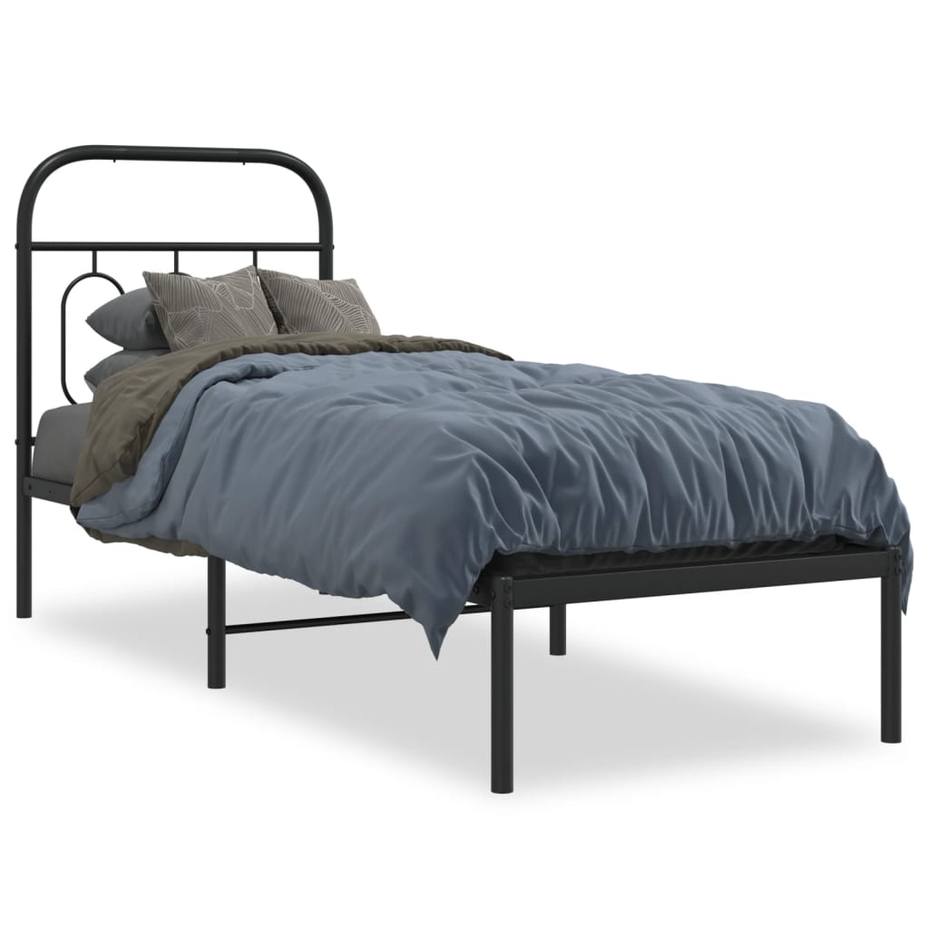 Bedframe met hoofdbord metaal zwart 75x190 cm is nu te koop bij PeponiXL, paradijselijk wonen!