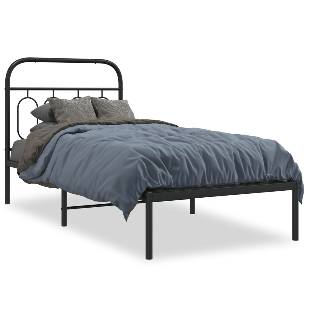 Bedframe met hoofdbord metaal zwart 90x190 cm is nu te koop bij PeponiXL, paradijselijk wonen!