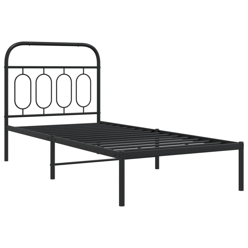 Bedframe met hoofdbord metaal zwart 90x190 cm is nu te koop bij PeponiXL, paradijselijk wonen!