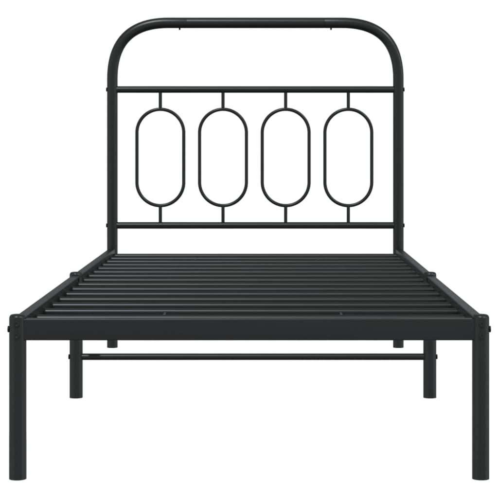 Bedframe met hoofdbord metaal zwart 90x190 cm is nu te koop bij PeponiXL, paradijselijk wonen!