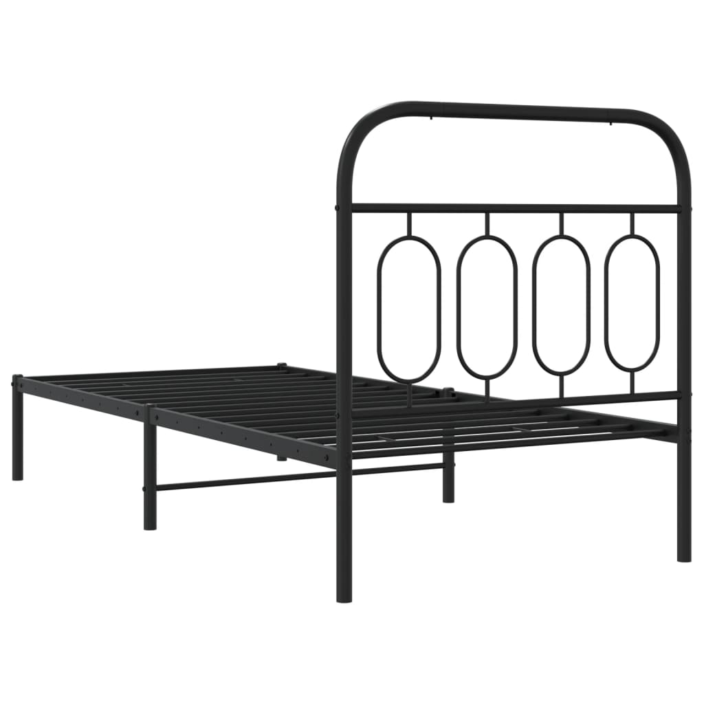 Bedframe met hoofdbord metaal zwart 90x190 cm is nu te koop bij PeponiXL, paradijselijk wonen!