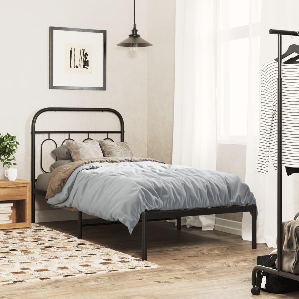 Bedframe met hoofdbord metaal zwart 90x190 cm is nu te koop bij PeponiXL, paradijselijk wonen!
