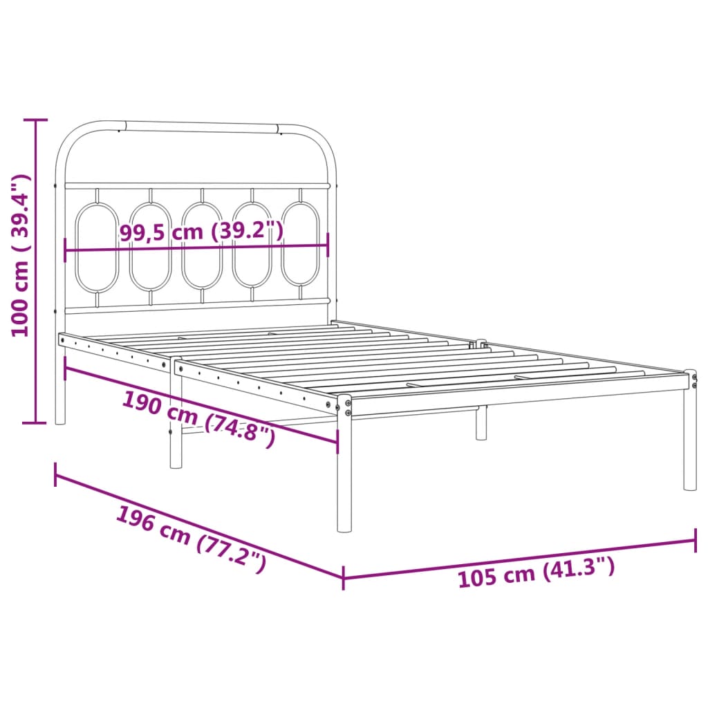 Bedframe met hoofdbord metaal zwart 100x190 cm is nu te koop bij PeponiXL, paradijselijk wonen!