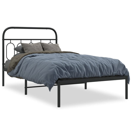 Bedframe met hoofdbord metaal zwart 100x190 cm is nu te koop bij PeponiXL, paradijselijk wonen!