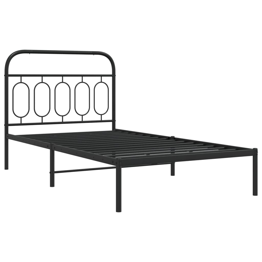 Bedframe met hoofdbord metaal zwart 107x203 cm is nu te koop bij PeponiXL, paradijselijk wonen!