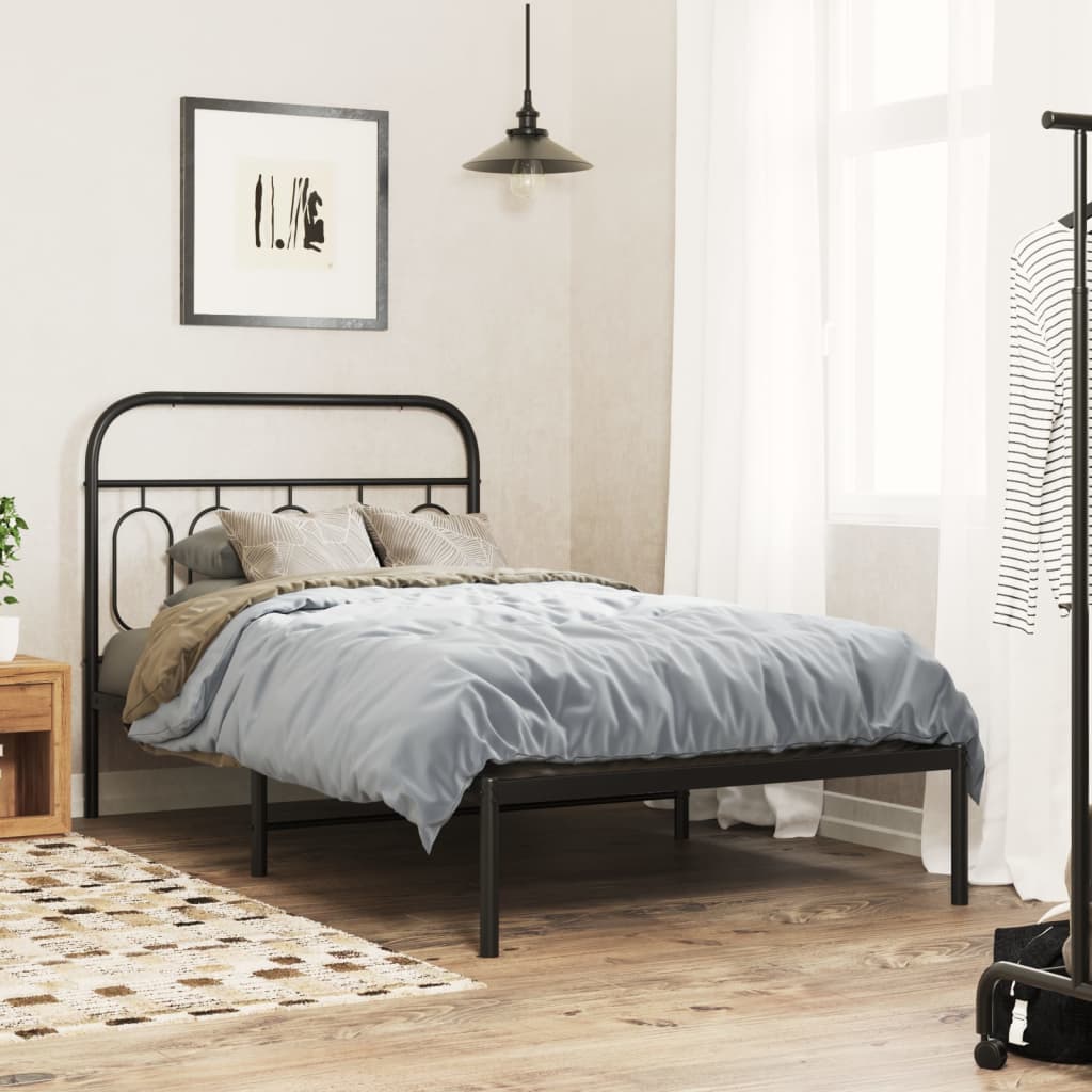 Bedframe met hoofdbord metaal zwart 107x203 cm is nu te koop bij PeponiXL, paradijselijk wonen!