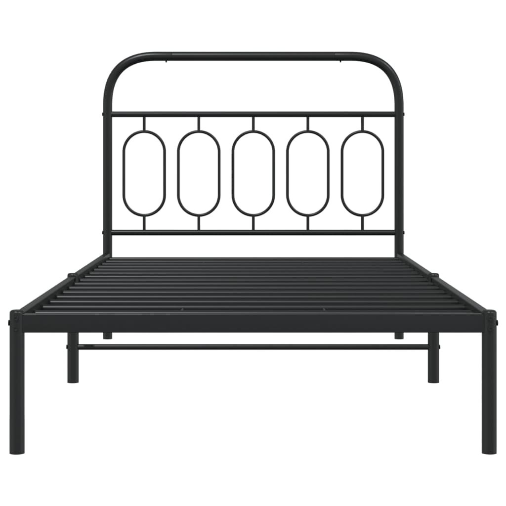 Bedframe met hoofdbord metaal zwart 107x203 cm is nu te koop bij PeponiXL, paradijselijk wonen!