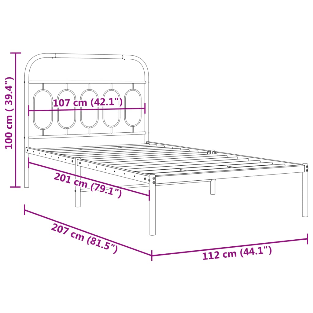 Bedframe met hoofdbord metaal zwart 107x203 cm is nu te koop bij PeponiXL, paradijselijk wonen!