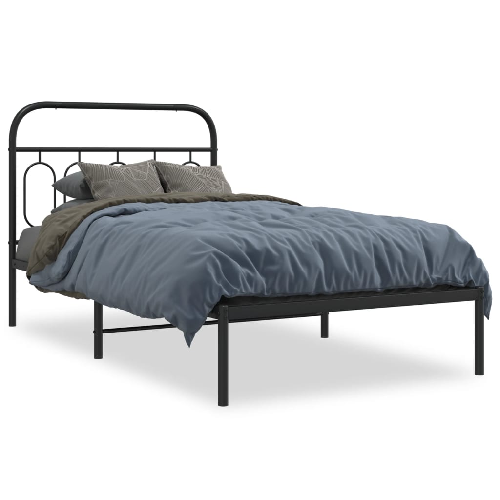 Bedframe met hoofdbord metaal zwart 107x203 cm is nu te koop bij PeponiXL, paradijselijk wonen!