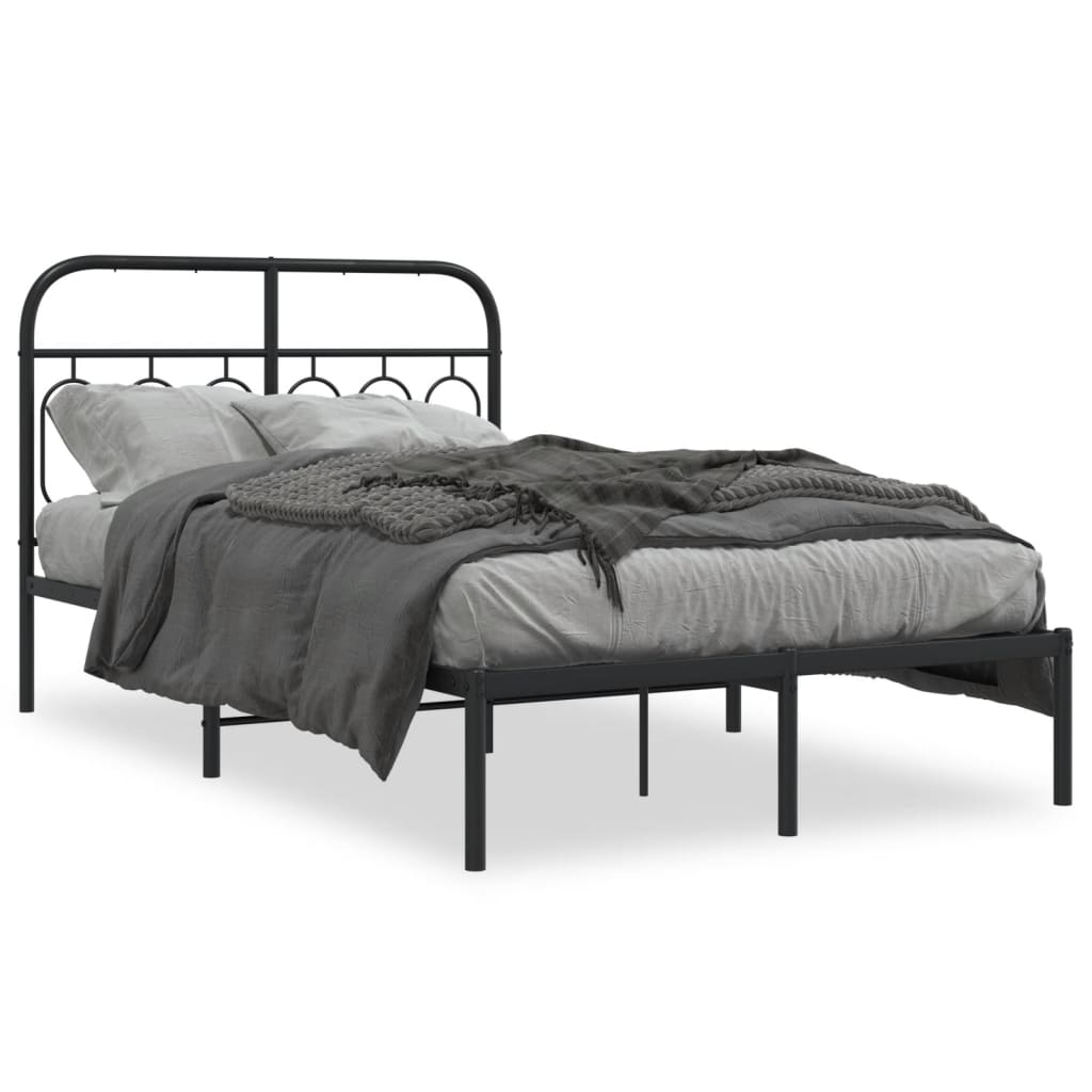 Bedframe met hoofdbord metaal zwart 120x190 cm is nu te koop bij PeponiXL, paradijselijk wonen!