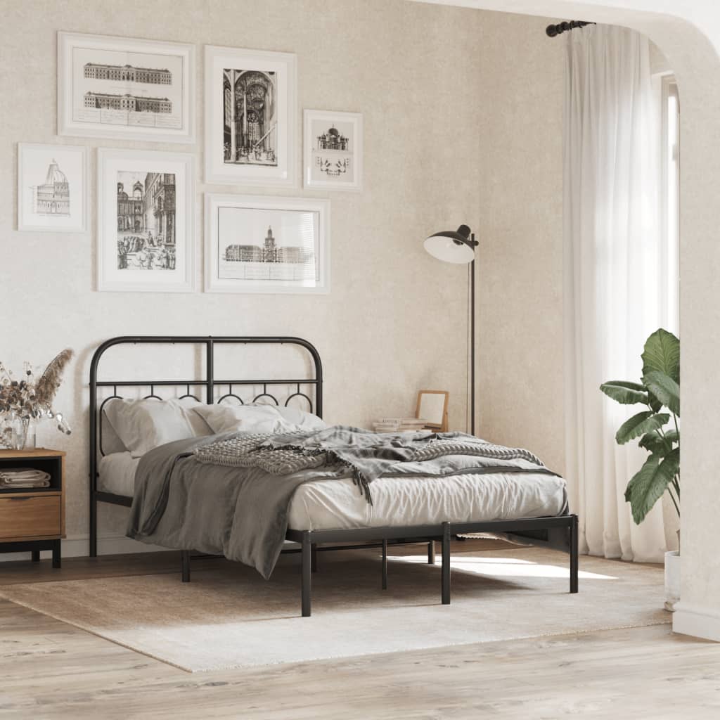 Bedframe met hoofdbord metaal zwart 120x200 cm is nu te koop bij PeponiXL, paradijselijk wonen!