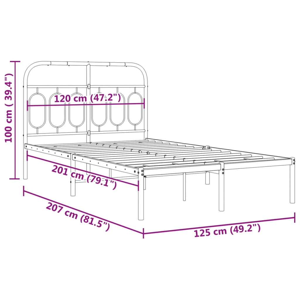 Bedframe met hoofdbord metaal zwart 120x200 cm is nu te koop bij PeponiXL, paradijselijk wonen!