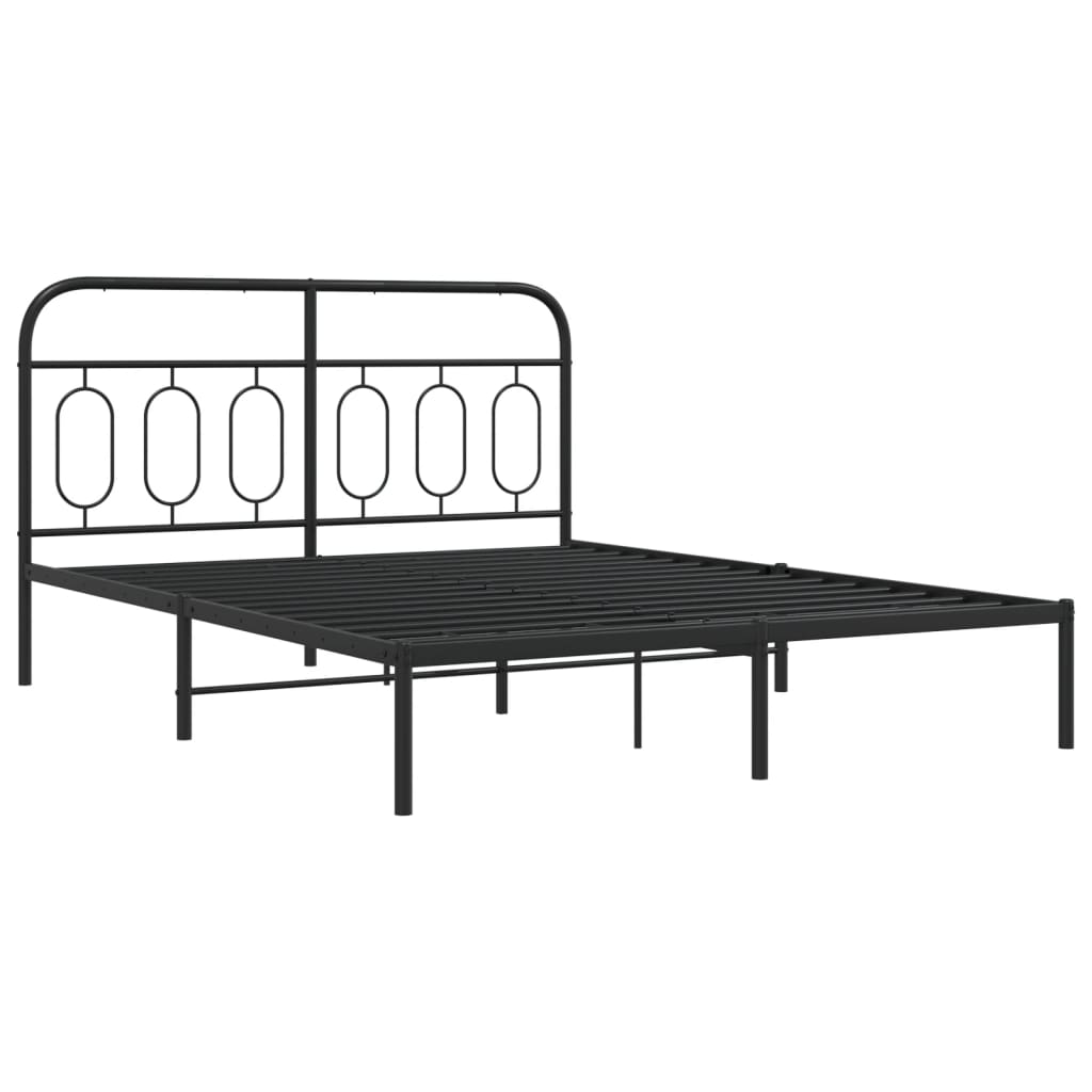 Bedframe met hoofdbord metaal zwart 135x190 cm is nu te koop bij PeponiXL, paradijselijk wonen!