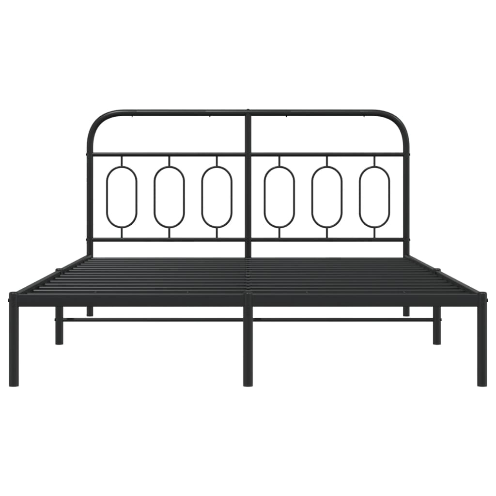 Bedframe met hoofdbord metaal zwart 135x190 cm is nu te koop bij PeponiXL, paradijselijk wonen!