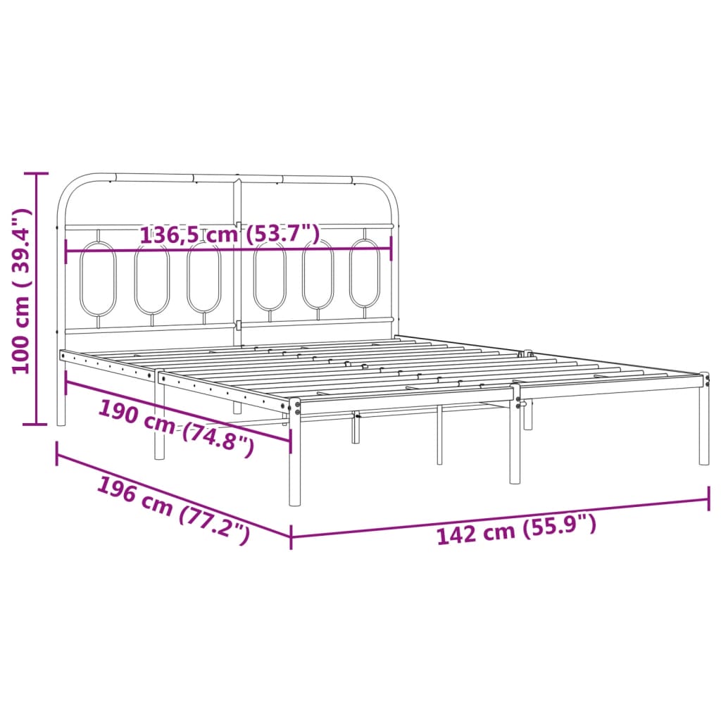 Bedframe met hoofdbord metaal zwart 135x190 cm is nu te koop bij PeponiXL, paradijselijk wonen!
