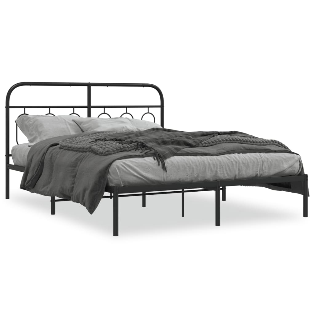 Bedframe met hoofdbord metaal zwart 135x190 cm is nu te koop bij PeponiXL, paradijselijk wonen!