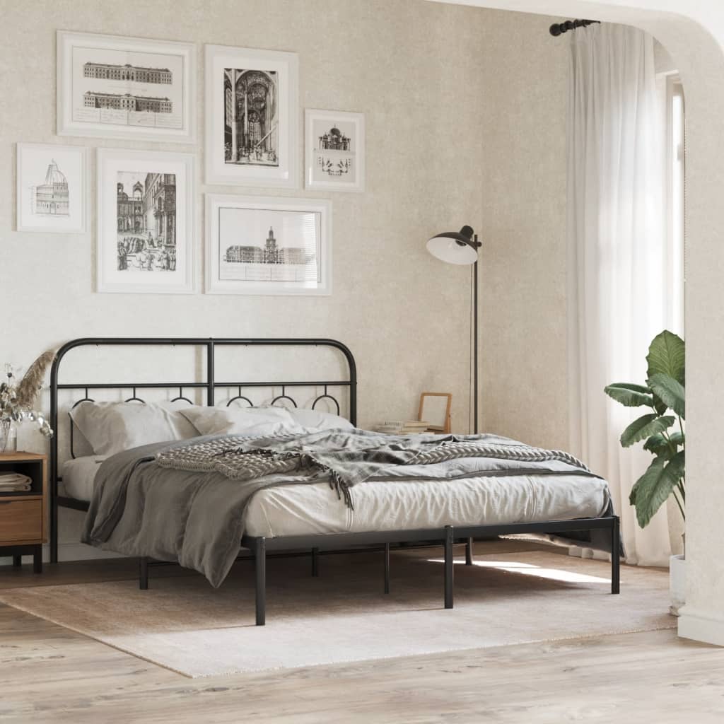 Bedframe met hoofdbord metaal zwart 140x190 cm is nu te koop bij PeponiXL, paradijselijk wonen!