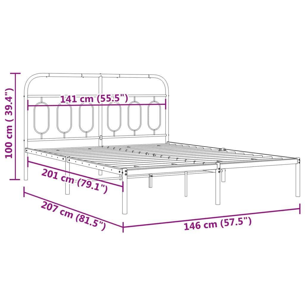 Bedframe met hoofdbord metaal zwart 140x200 cm is nu te koop bij PeponiXL, paradijselijk wonen!