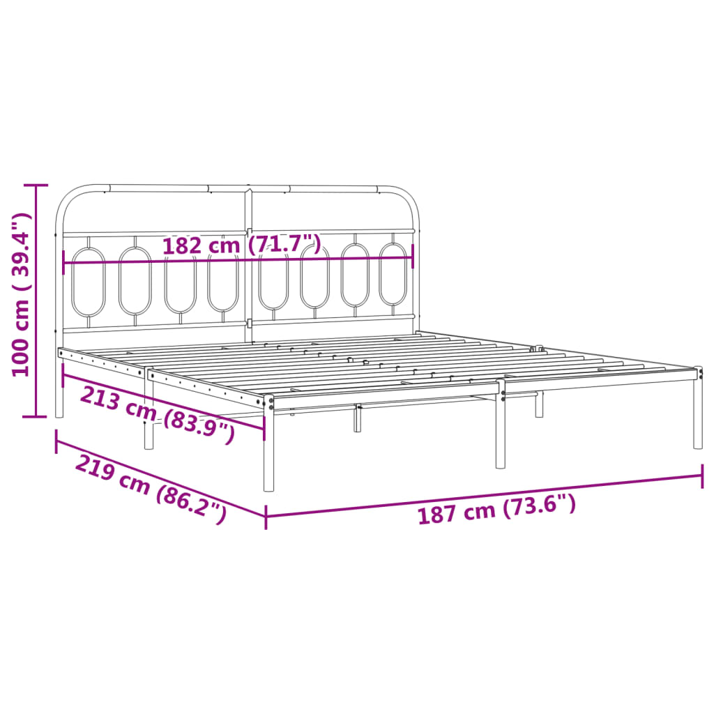 Bedframe met hoofdbord metaal zwart 183x213 cm is nu te koop bij PeponiXL, paradijselijk wonen!