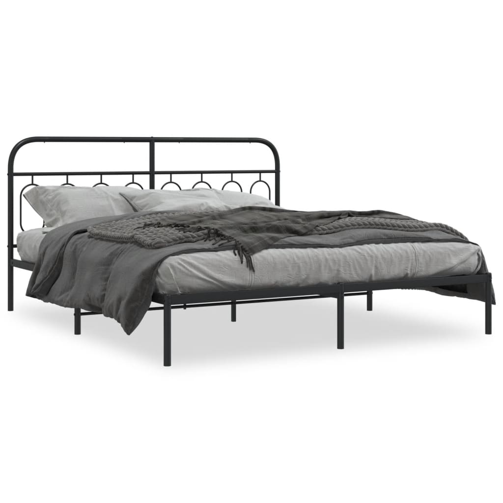 Bedframe met hoofdbord metaal zwart 183x213 cm is nu te koop bij PeponiXL, paradijselijk wonen!