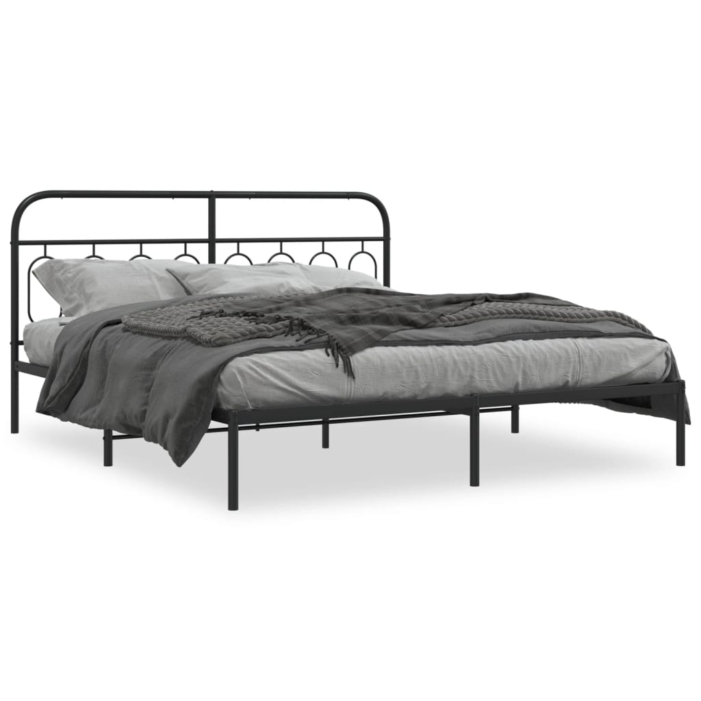 Bedframe met hoofdbord metaal zwart 193x203 cm is nu te koop bij PeponiXL, paradijselijk wonen!