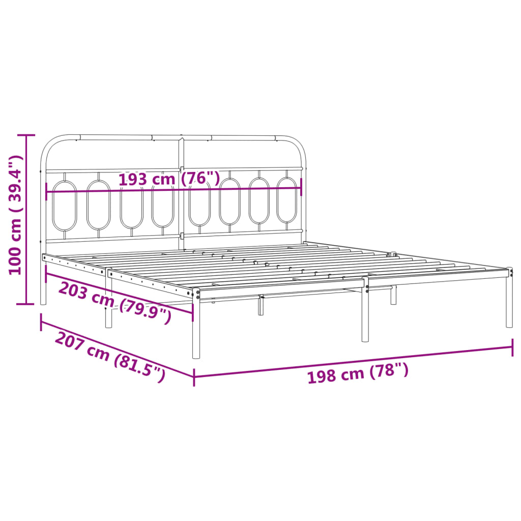 Bedframe met hoofdbord metaal zwart 193x203 cm is nu te koop bij PeponiXL, paradijselijk wonen!