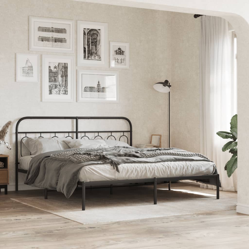 Bedframe met hoofdbord metaal zwart 193x203 cm is nu te koop bij PeponiXL, paradijselijk wonen!