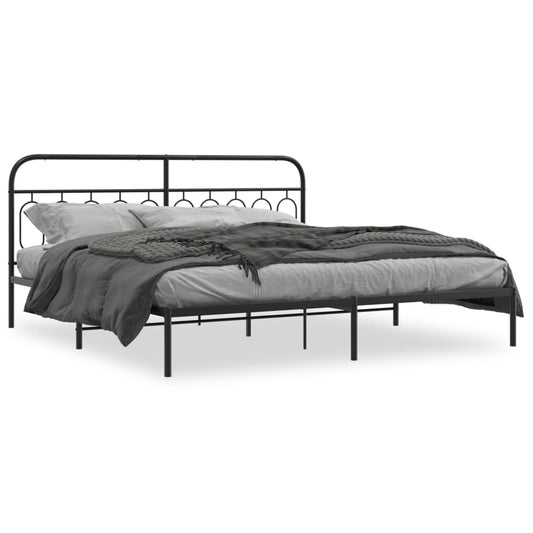 Bedframe met hoofdbord metaal zwart 200x200 cm is nu te koop bij PeponiXL, paradijselijk wonen!