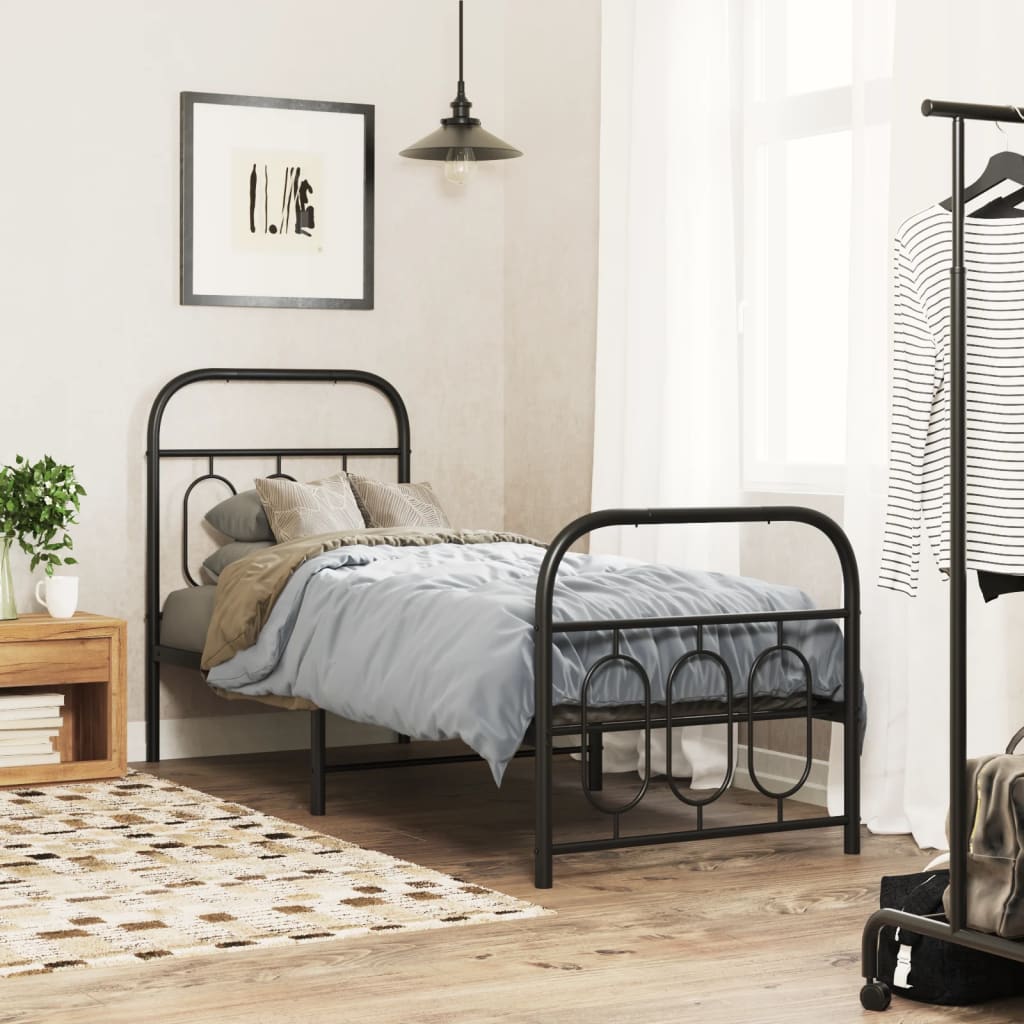 Bedframe met hoofd- en voeteneinde metaal zwart 75x190 cm is nu te koop bij PeponiXL, paradijselijk wonen!