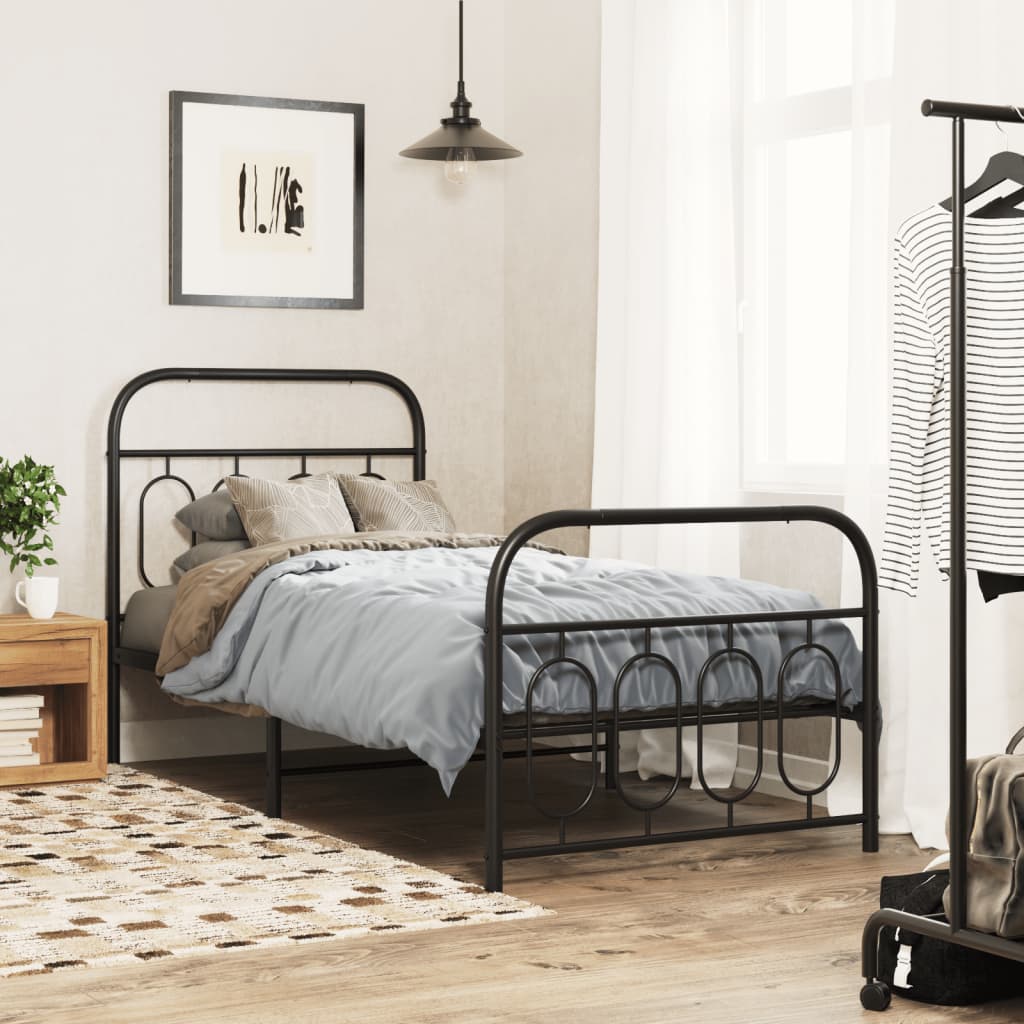 Bedframe met hoofd- en voeteneinde metaal zwart 90x200 cm is nu te koop bij PeponiXL, paradijselijk wonen!