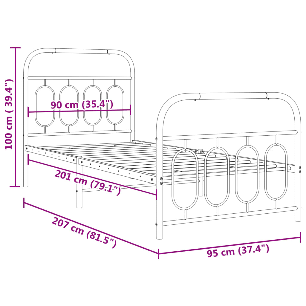 Bedframe met hoofd- en voeteneinde metaal zwart 90x200 cm is nu te koop bij PeponiXL, paradijselijk wonen!