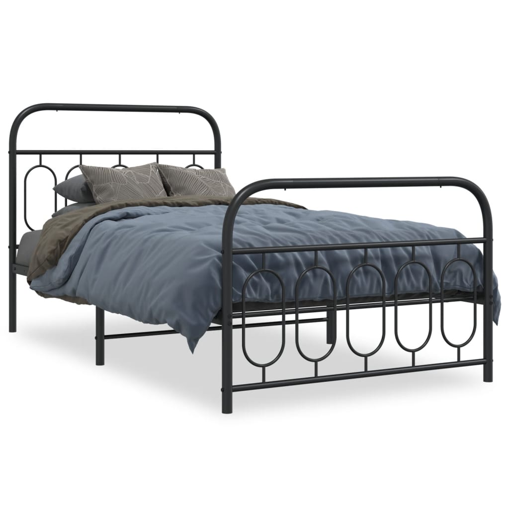 Bedframe met hoofd- en voeteneinde metaal zwart 107x203 cm is nu te koop bij PeponiXL, paradijselijk wonen!
