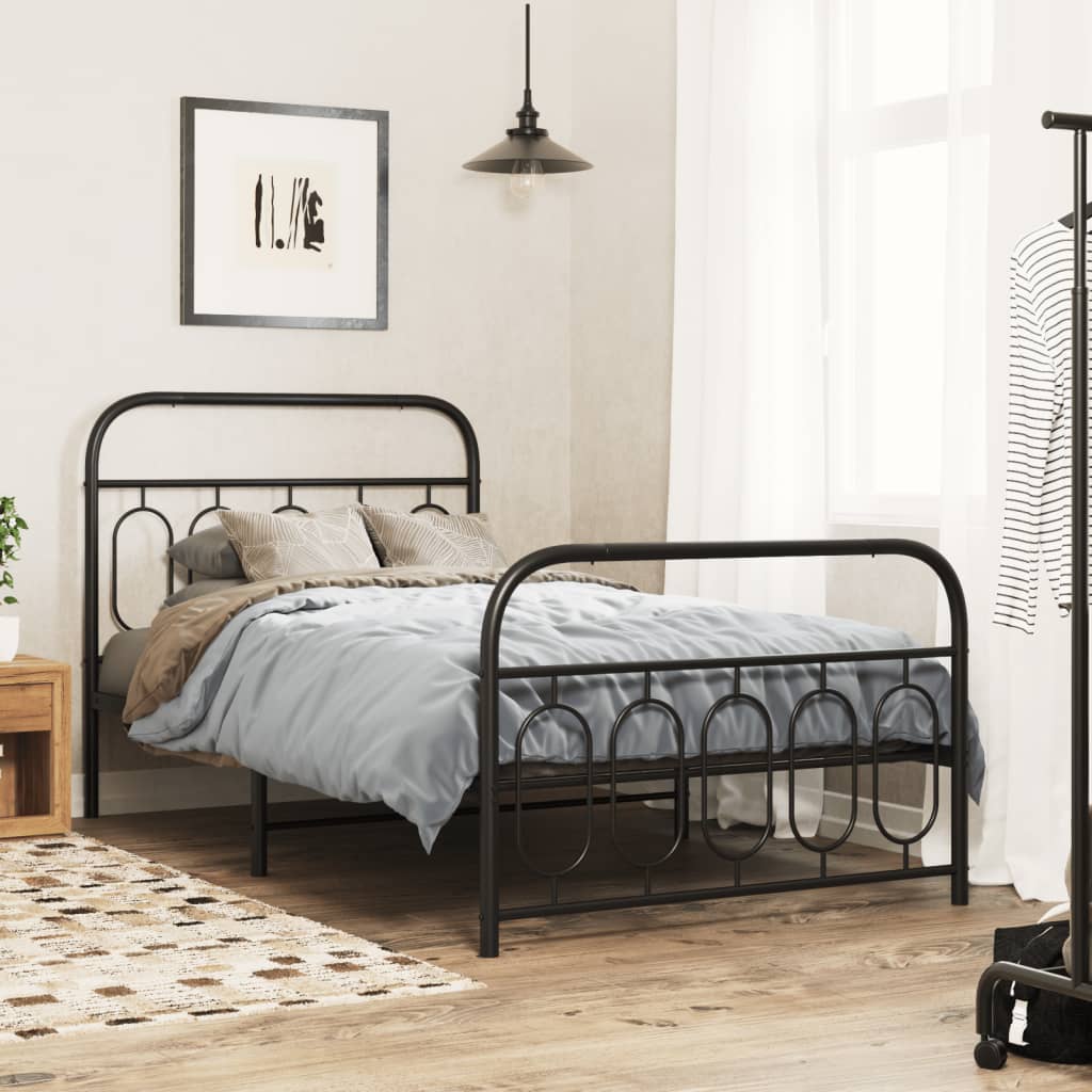 Bedframe met hoofd- en voeteneinde metaal zwart 107x203 cm is nu te koop bij PeponiXL, paradijselijk wonen!