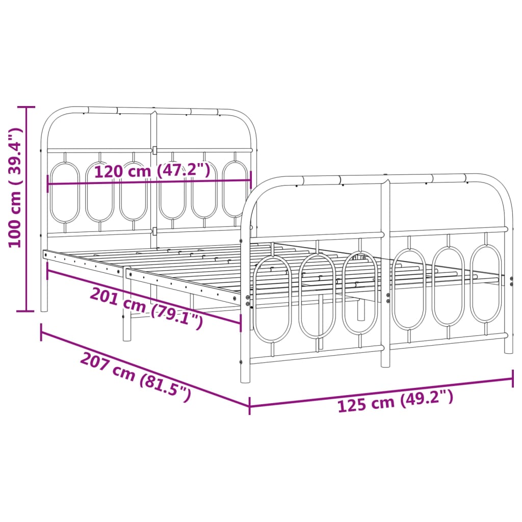 Bedframe met hoofd- en voeteneinde metaal zwart 120x200 cm is nu te koop bij PeponiXL, paradijselijk wonen!