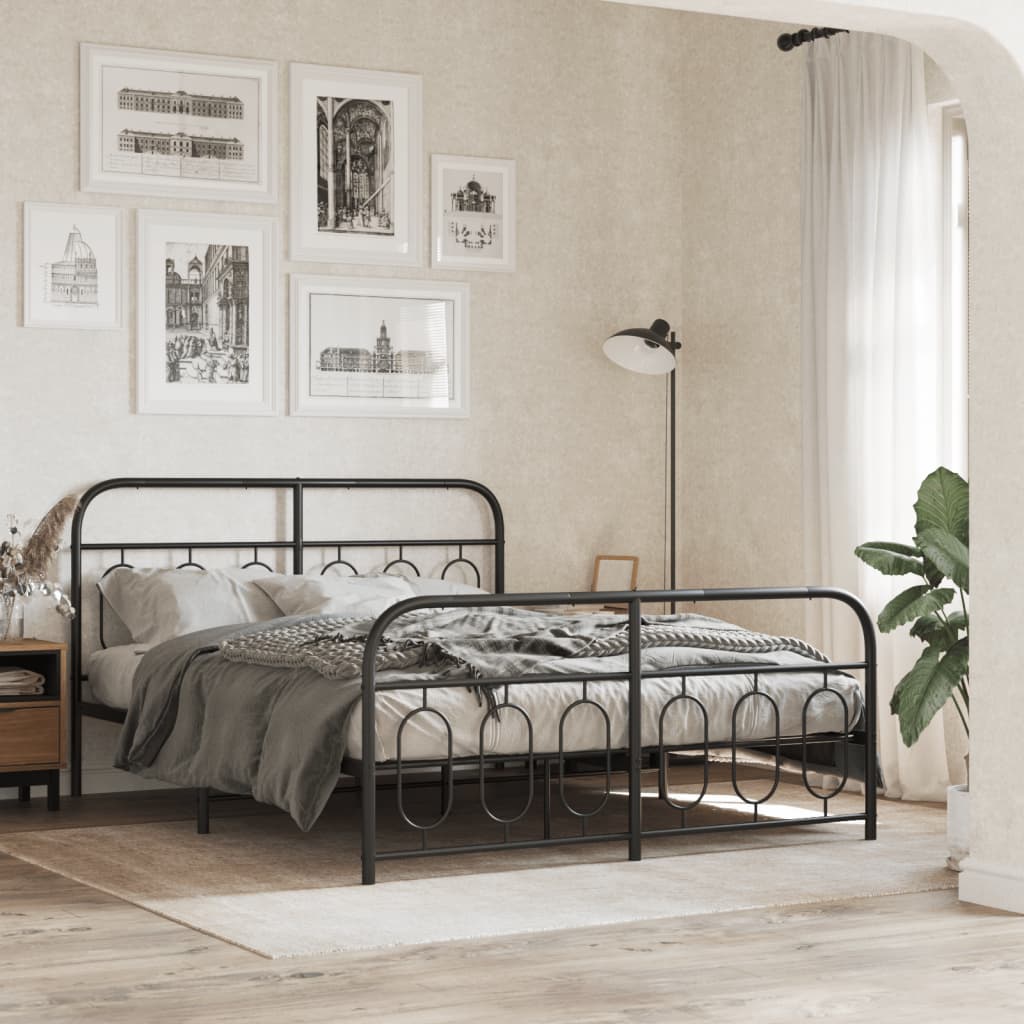 Bedframe met hoofd- en voeteneinde metaal zwart 135x190 cm is nu te koop bij PeponiXL, paradijselijk wonen!