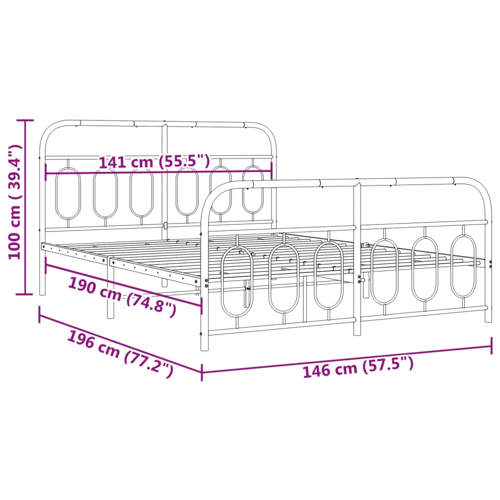 Bedframe met hoofd- en voeteneinde metaal zwart 140x190 cm is nu te koop bij PeponiXL, paradijselijk wonen!