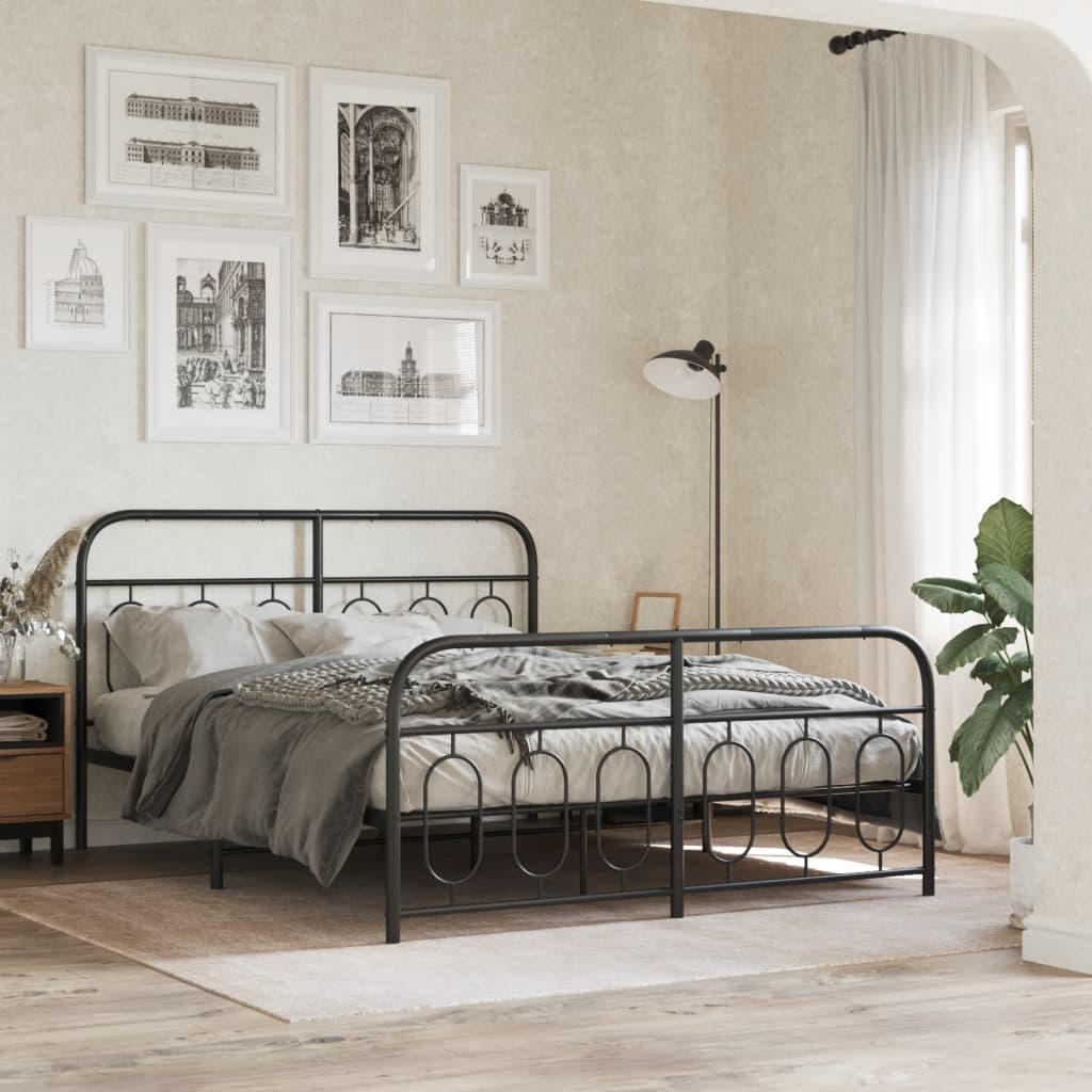 Bedframe met hoofd- en voeteneinde metaal zwart 140x200 cm is nu te koop bij PeponiXL, paradijselijk wonen!