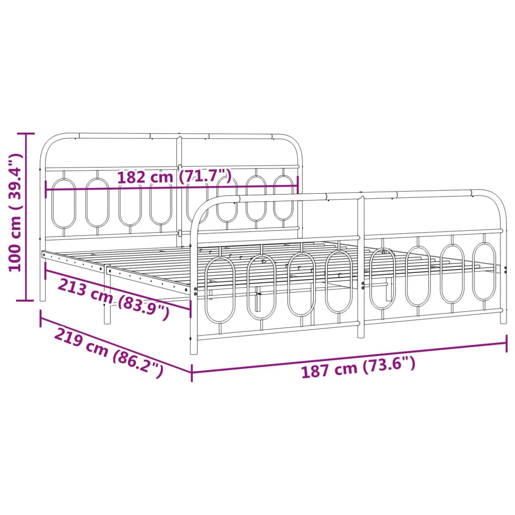 Bedframe met hoofd- en voeteneinde metaal zwart 183x213 cm is nu te koop bij PeponiXL, paradijselijk wonen!