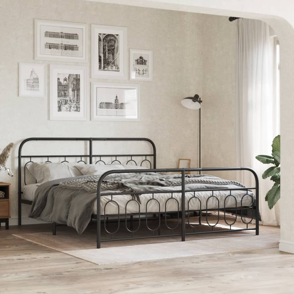 Bedframe met hoofd- en voeteneinde metaal zwart 193x203 cm is nu te koop bij PeponiXL, paradijselijk wonen!
