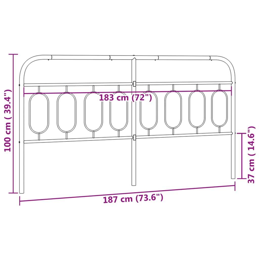 Vervangend hoofdbord 183 cm metaal zwart is nu te koop bij PeponiXL, paradijselijk wonen!