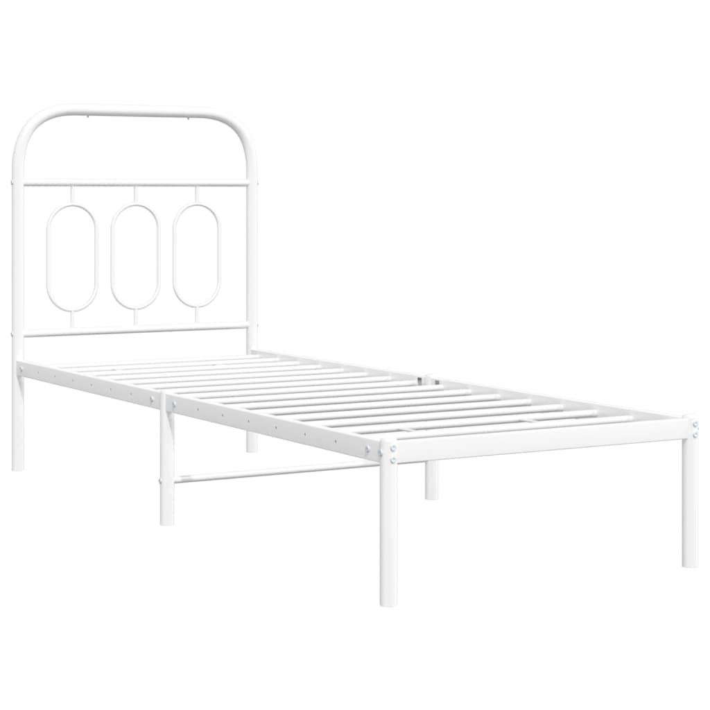 Bedframe met hoofdbord zonder matras metaal wit 75x190 cm is nu te koop bij PeponiXL, paradijselijk wonen!