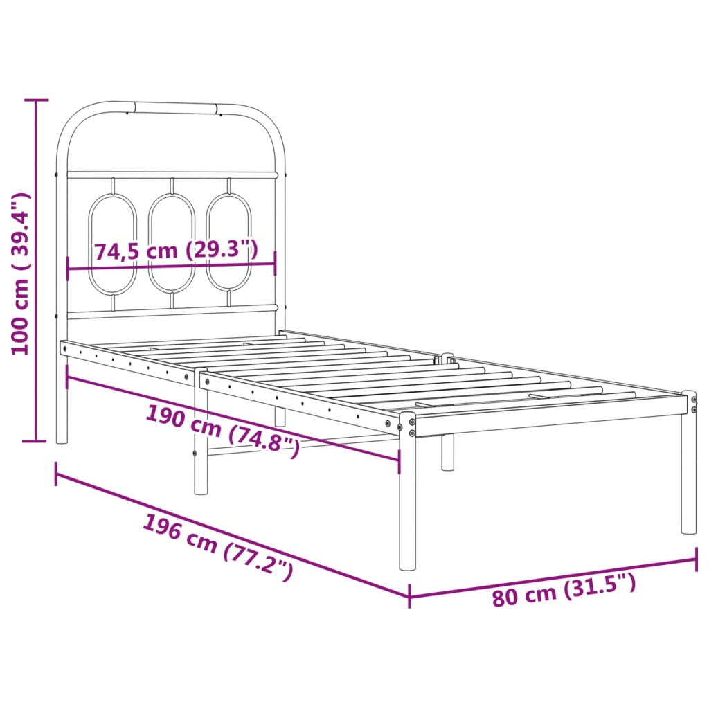 Bedframe met hoofdbord zonder matras metaal wit 75x190 cm is nu te koop bij PeponiXL, paradijselijk wonen!