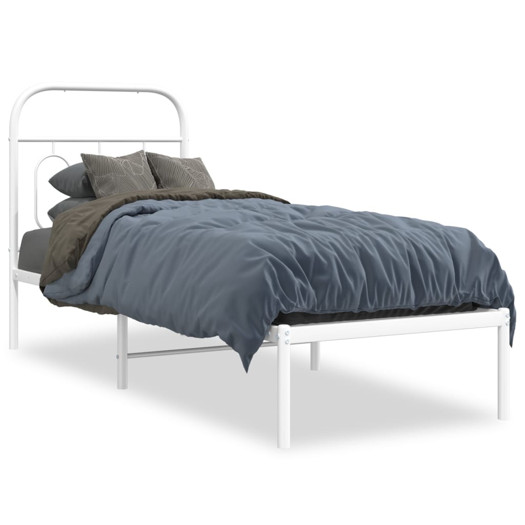 Bedframe met hoofdbord zonder matras metaal wit 75x190 cm is nu te koop bij PeponiXL, paradijselijk wonen!