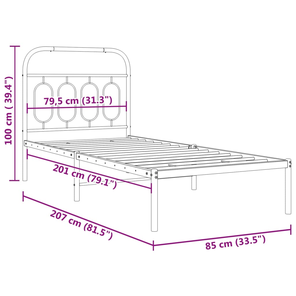 Bedframe met hoofdbord metaal wit 80x200 cm is nu te koop bij PeponiXL, paradijselijk wonen!