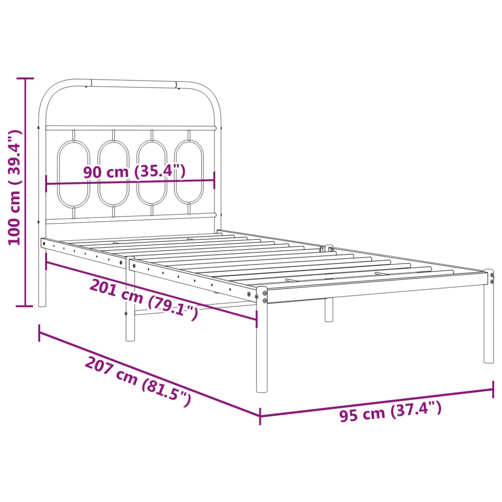 Bedframe met hoofdbord metaal wit 90x200 cm is nu te koop bij PeponiXL, paradijselijk wonen!