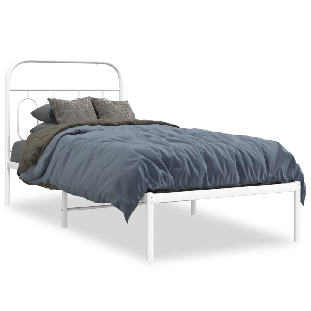 Bedframe met hoofdbord metaal wit 90x200 cm is nu te koop bij PeponiXL, paradijselijk wonen!