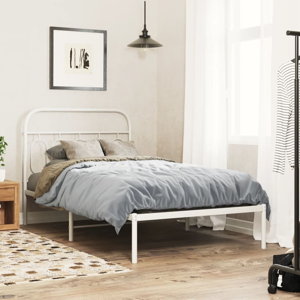 Bedframe met hoofdbord metaal wit 100x190 cm is nu te koop bij PeponiXL, paradijselijk wonen!